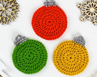 10 minutes Christmas Coaster Ornament-Easy Crochet pattern Holiday Christmas Decorations-Bauble coaster garland-Christmas Gifts Winter Decor