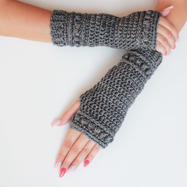 Crochet pattern-HAILEY Crochet fingerless gloves pattern-Women crochet pattern-Wrist Warmers pattern-Fingerless Mitts Pattern PDF Size S-M-L