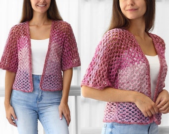 Crochet pattern-KINSLEY Crochet cardigan -Customizable pattern top PDF-sweater women pattern-pullover crochet lace cardigan-7sizes XS-3XL