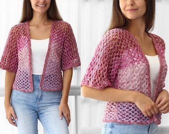 Crochet pattern-KINSLEY Crochet cardigan -Customizable pattern top PDF-sweater women pattern-pullover crochet lace cardigan-7sizes XS-3XL