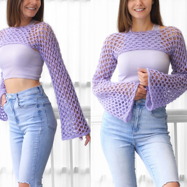 Crochet pattern- LILY Crochet Shrug sleeves pattern- Women crochet top pattern- Cropped top -Lace top sleeves pattern - Festival top- XS-2XL