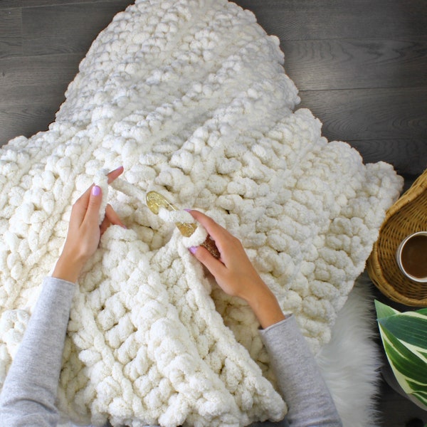 Patrón afgano de crochet grueso fácil-BANFF Crochet Chunky throw PDF-Patrón de manta Jumbo-Patrones de crochet-Crochet Throw-Crochet Afghan-3Tamaños