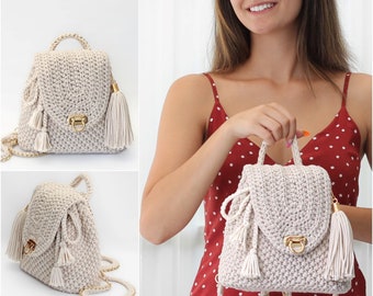 Crochet backpack pattern-AMALFI Fashion backpack -Crochet Bag pattern-Crochet purse-Crochet crossbody purse-Crochet tote-Crochet pattern PDF