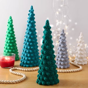 Patrón de crochet para árbol de Navidad con pompones (14 tamaños)