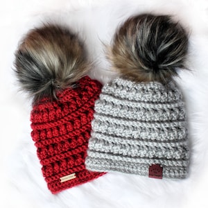 Easy Crochet pattern-Crochet hat– EVELYN Beanie Hat Pattern-Crochet hat pattern PDF-Crochet beanie Pom Pom (Toddler-Child–Teen- Adult sizes)