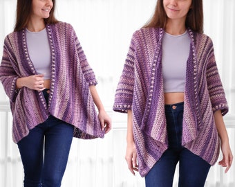 Crochet pattern-EMILY Crochet Poncho-Cardigan -Customizable pattern top PDF-sweater women pattern-poncho crochet lace cardigan-8sizes XS-4XL