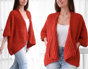 Patron au crochet - Poncho au crochet - Cardigan EMILY - Patron personnalisable haut en PDF - Patron de pull femme - Cardigan en dentelle au crochet - 8 tailles XS-4XL