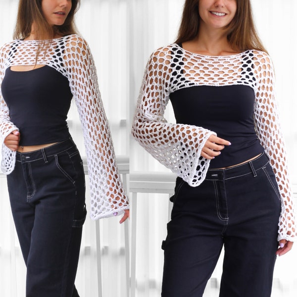 Crochet pattern- LILY Crochet Shrug sleeves pattern- Women crochet top pattern- Cropped top -Lace top sleeves pattern - Festival top- XS-2XL