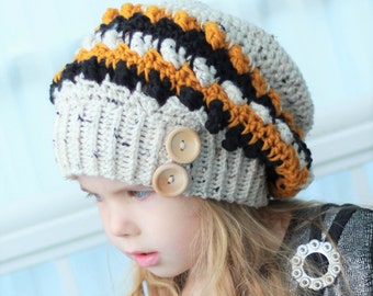 Crochet pattern, Patron de crochet, english / french  –Arianne Slouchy Beanie Hat Bonnet Beret (Toddler- Child- Adult sizes)