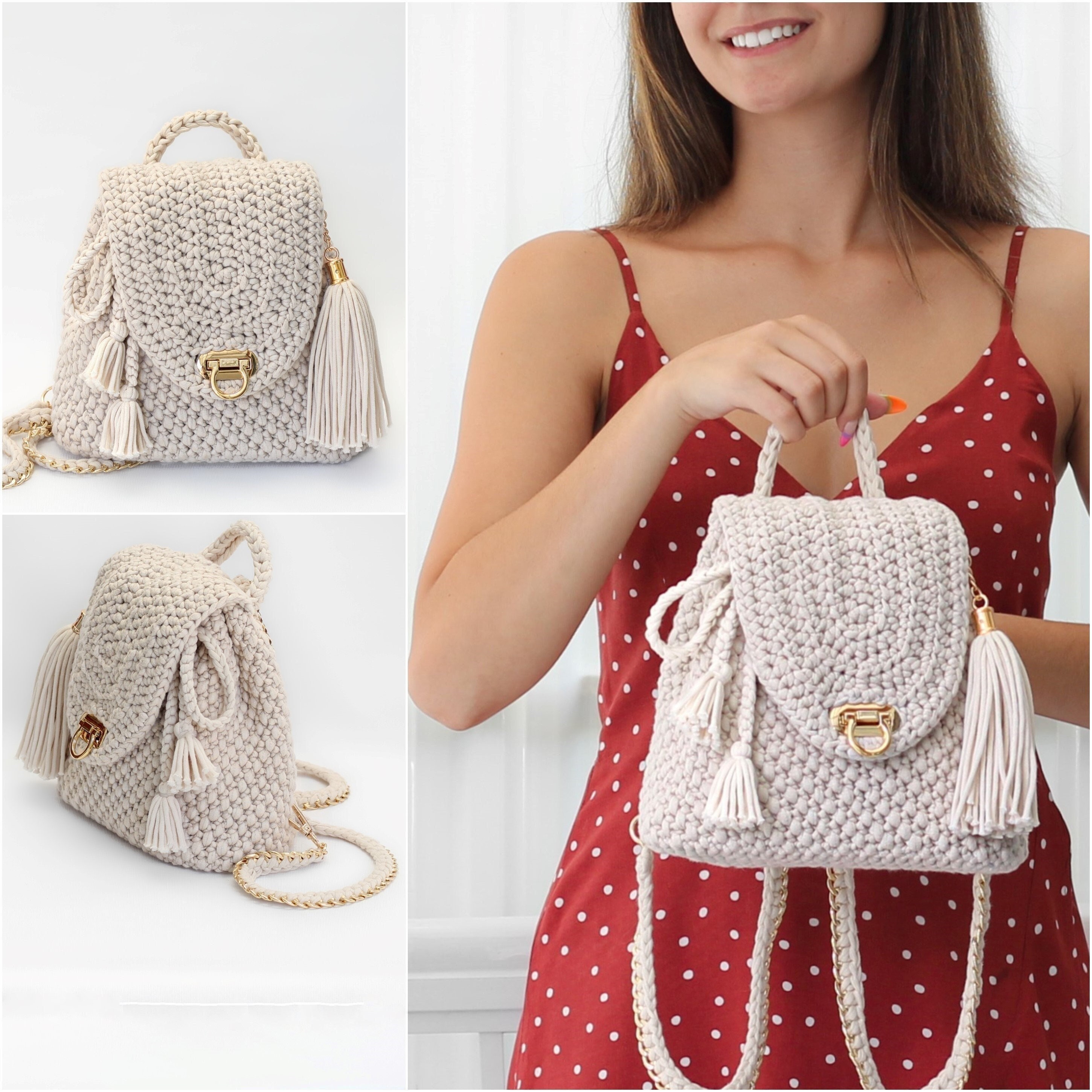 Crochet Mini Backpack With Chain.women's Bag With Backpack 