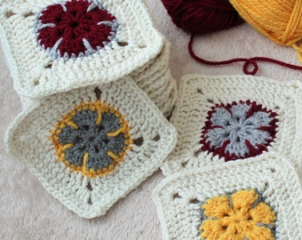 Easy Flower Square, Easy Square Pattern, Easy Crochet Granny Square, Beginner Granny Square, Flower Granny Square, Easy Block Color Square