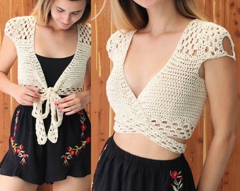 Crochet Top pattern PDF, Crochet pattern -ADORA- crochet top, crop top pattern, Wrap Crop top pattern, Bust size 30” to 44”, Sizes S-M-L-XL