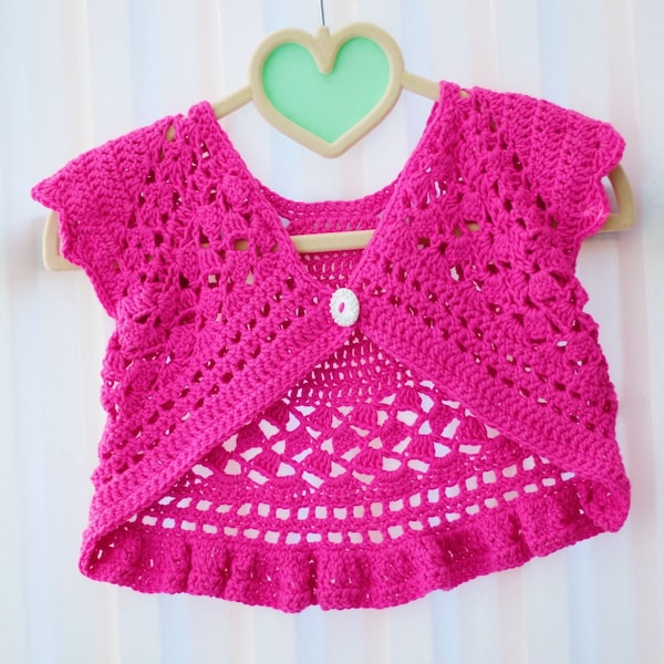 Crochet pattern baby 6m to girls 10y -DORALY Crochet Shrug-Bolero-Cardigan-crochet Shrug pattern PDF-crochet Bolero PDF- Size 6m to 10 years