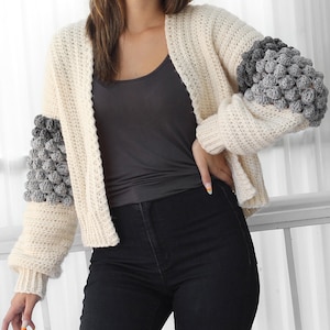 Crochet pattern-NAOMI Crochet cardigan pattern PDF-Women crochet pattern-bobble pullover pattern top crochet bobble cardigan-7 sizes XS-3XL image 3