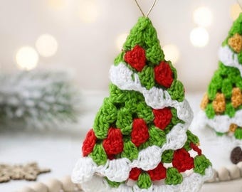 Crochet Pattern- 2 SIZES -20 minutes- FROSTY Christmas Tree Crochet Ornament PDF- Garland Granny Christmas Decorations Gifts Winter Decor