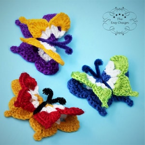 Crochet Schmetterling, 3D Schmetterling, Applikationsmuster, Verzierungsmuster, häkeln Easy Crochet Pattern, 3D Fototutorial Schmetterling PDF