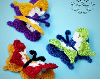 Easy Crochet Butterfly, 3D Butterfly, Applique Pattern, Embellishment Pattern, Easy Crochet Pattern, 3D Beginner phototutorial butterfly PDF