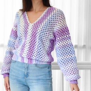 Crochet pattern- MILLIE Crochet sweater pattern PDF- Women crochet top pattern- 2 panels Crochet pullover sweater-Easy Granny sweater-XS-3XL imagem 3