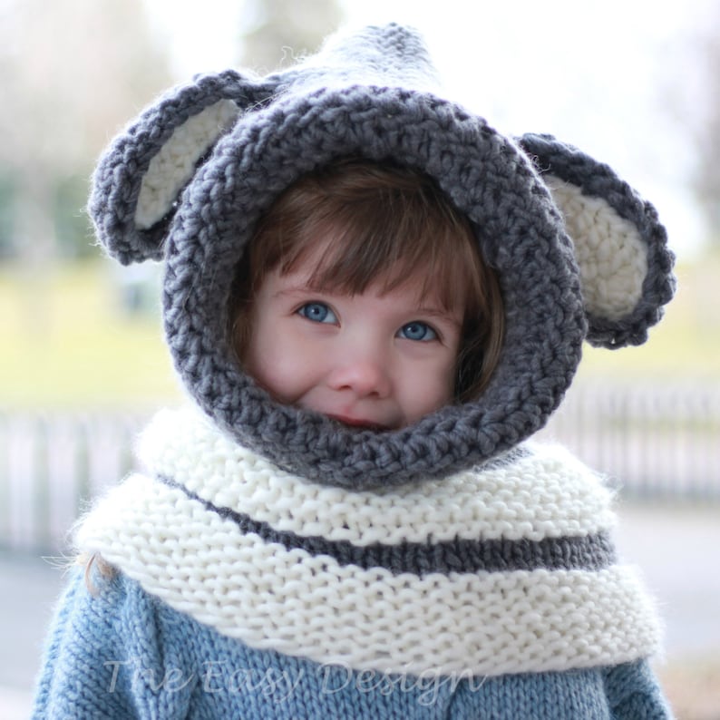 Knitting pattern, Knit hat, Patron tricot David Dog Knit Hat, Hooded Cowl, Hood 12/18 month Toddler Child Teen Adult, Halloween image 2