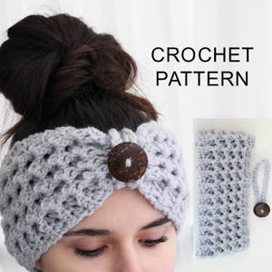 Crochet Pattern PDF, Patron de crochet LIDA Turban Ear Warmer, Boho Head Wrap, Crochet Headband, Boho Crocheted Headband Crochet Headwear image 4