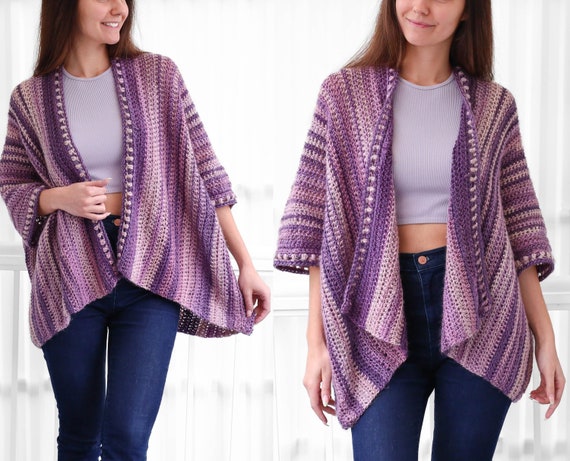 Crochet pattern-EMILY Crochet Poncho-Cardigan -Customizable pattern top PDF-sweater women pattern-poncho crochet lace cardigan-8sizes XS-4XL