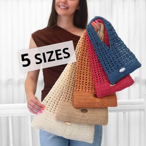 5 SIZES Easy Crochet Bag pattern- Sydney- Crochet Tote bag, Purse, PDF, shopping summer Bag,  Phone Holder, beach bag, Crochet Mini Bag