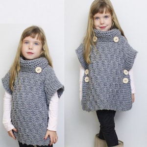 Knit pattern Patron tricot KADEE Knit Poncho Pattern PDF, Knitted pattern, Knit vest, Knit wrap, Knit sweater pattern poncho sizes 24M - 3XL