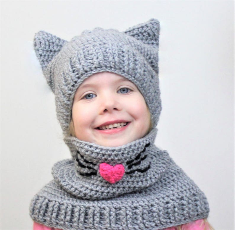 Crochet pattern pdf, Patron crochet, Corey CAT SET / Set hatcowl /toddler, child, teen, adult / Crochet hat cowl, 2 for1, Halloween image 2