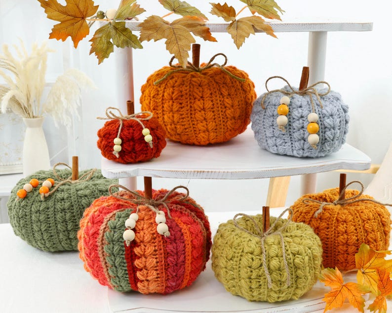 Crochet Pattern-7 SIZES - Harvest Puff Pumpkin -Crochet Pumpkin Pattern-Easy DIY Fall Decor Autumn- Beginner Friendly, Rustic Farmhouse PDF image 9