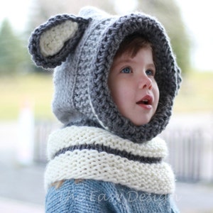 Knitting pattern, Knit hat, Patron tricot David Dog Knit Hat, Hooded Cowl, Hood 12/18 month Toddler Child Teen Adult, Halloween image 3
