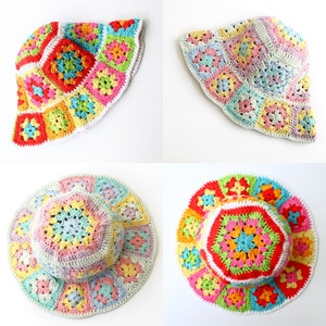 Easy Crochet pattern-Crochet bucket hat–ALICE- Granny square bucket hat-Crochet hat pattern PDF-Crochet granny square pattern -Adult sizes