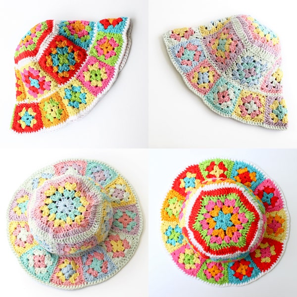Easy Crochet pattern-Crochet bucket hat–ALICE- Granny square bucket hat-Crochet hat pattern PDF-Crochet granny square pattern -Adult sizes
