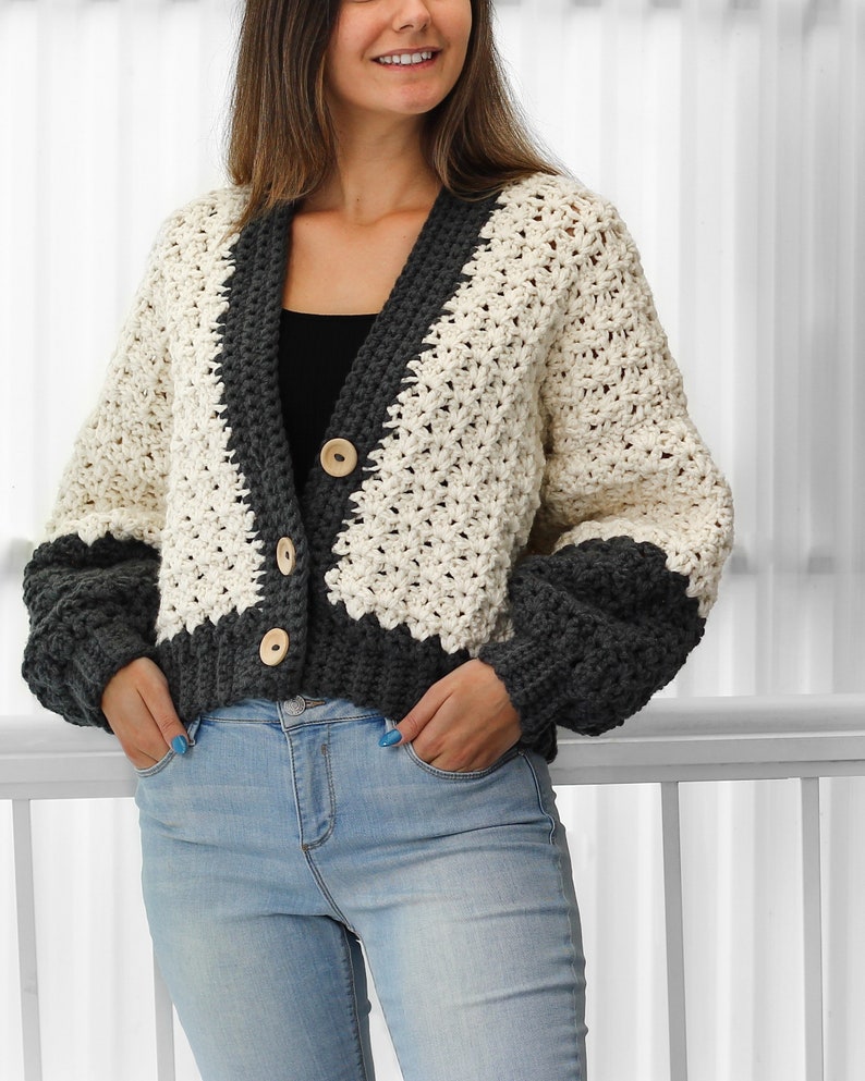 Crochet pattern-ADDISON Crochet cardigan pattern PDF-Women crochet pattern-striped pullover top-crochet color block cardigan-7 sizes XS-3XL image 7