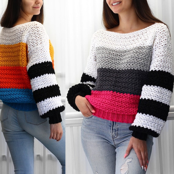 Crochet pattern- JULIA Crochet sweater pattern PDF-Women crochet pattern-colorful sweater pullover top pattern- long sleeve top-sizes XS-3XL
