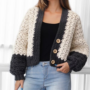 Crochet pattern-ADDISON Crochet cardigan pattern PDF-Women crochet pattern-striped pullover top-crochet color block cardigan-7 sizes XS-3XL image 5