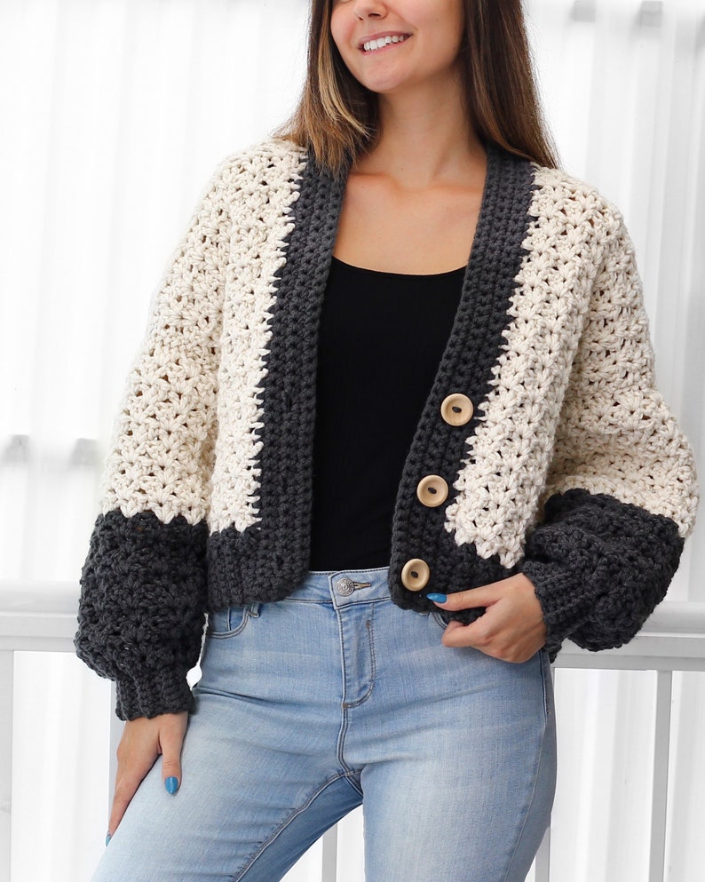 Crochet pattern-ADDISON Crochet cardigan pattern PDF-Women crochet pattern-striped pullover top-crochet color block cardigan-7 sizes XS-3XL image 5