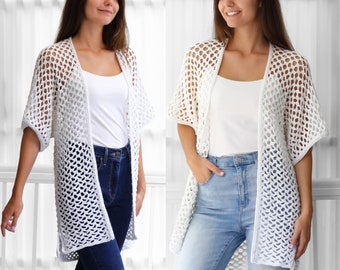 Patron au crochet - Cardigan au crochet KINSLEY - Patron personnalisable haut PDF - Patron de pull femme - Cardigan en dentelle au crochet - 7 tailles XS-3XL