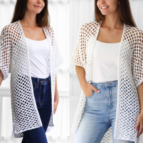 Patron au crochet - Cardigan au crochet KINSLEY - Patron personnalisable haut PDF - Patron de pull femme - Cardigan en dentelle au crochet - 7 tailles XS-3XL