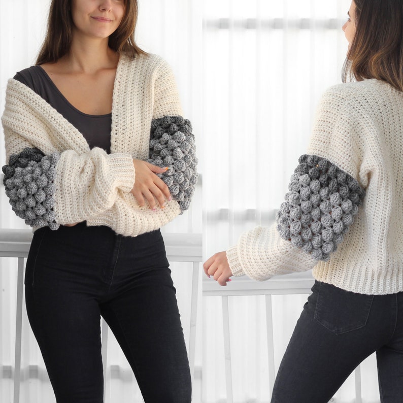 Crochet pattern-NAOMI Crochet cardigan pattern PDF-Women crochet pattern-bobble pullover pattern top crochet bobble cardigan-7 sizes XS-3XL image 10