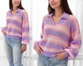 Crochet pattern- ADELINE Crochet sweater pattern PDF-Women crochet polo top pattern-Crochet pullover-Polo sweater-Easy Granny sweater-XS-3XL