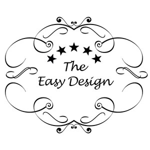 May include: Black and white logo with a decorative border and five stars. The text "The Easy Design" is centered below the stars.