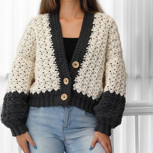 Crochet pattern-ADDISON Crochet cardigan pattern PDF-Women crochet pattern-striped pullover top-crochet color block cardigan-7 sizes XS-3XL image 9