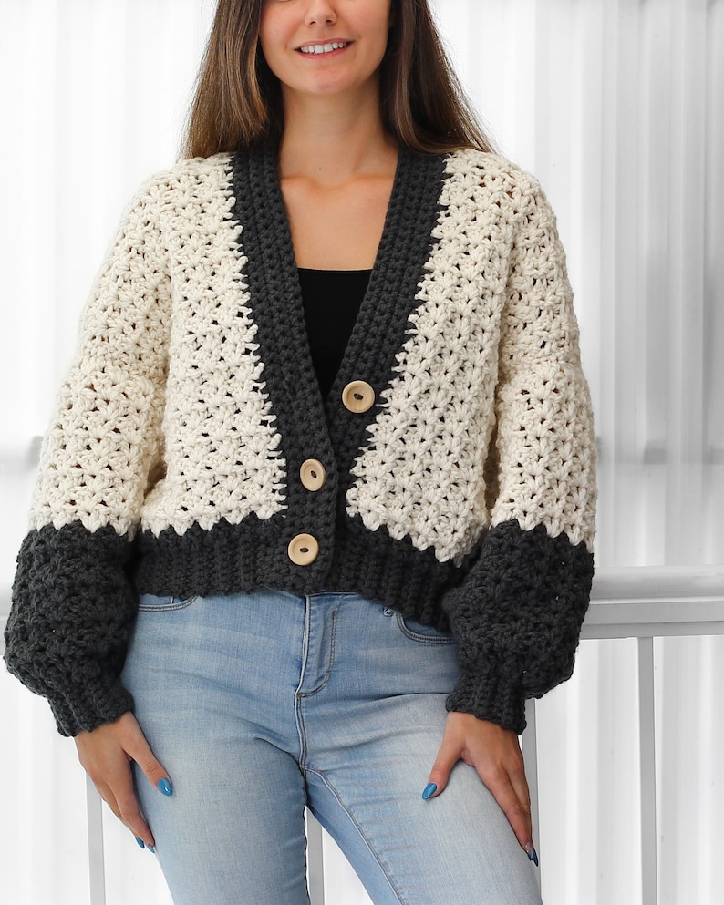 Crochet pattern-ADDISON Crochet cardigan pattern PDF-Women crochet pattern-striped pullover top-crochet color block cardigan-7 sizes XS-3XL image 9