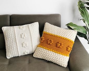 Easy Crochet Pillow pattern-FLORA Crochet Pillow pattern-Crochet patterns-Crochet Bobbles Pillow pattern PDF-Crochet Removable Pillow Cover