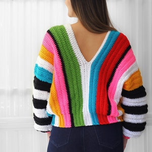 Crochet pattern EMILIA Crochet sweater pattern PDF-Women crochet pattern-colorful stripes oversize pullover long sleeve top-sizes XS-3XL image 9