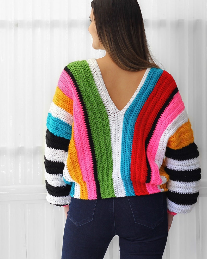 Crochet pattern EMILIA Crochet sweater pattern PDF-Women crochet pattern-colorful stripes oversize pullover long sleeve top-sizes XS-3XL image 9