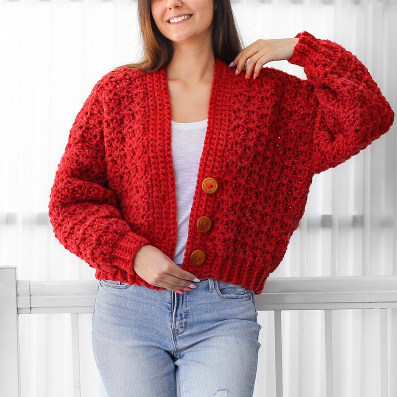 Crochet pattern-ADDISON Crochet cardigan pattern PDF-Women crochet pattern-striped pullover top-crochet color block cardigan-7 sizes XS-3XL image 2