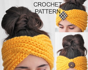 Crochet Pattern PDF, Patron de crochet - LUNA - Turban Pattern, Boho Head Wrap, Crochet Headband pattern, Boho Headwarm, Crocheted Headband
