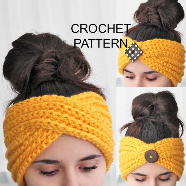 Crochet Pattern PDF, Patron de crochet - LUNA - Turban Pattern, Boho Head Wrap, Crochet Headband pattern, Boho Headwarm, Crocheted Headband