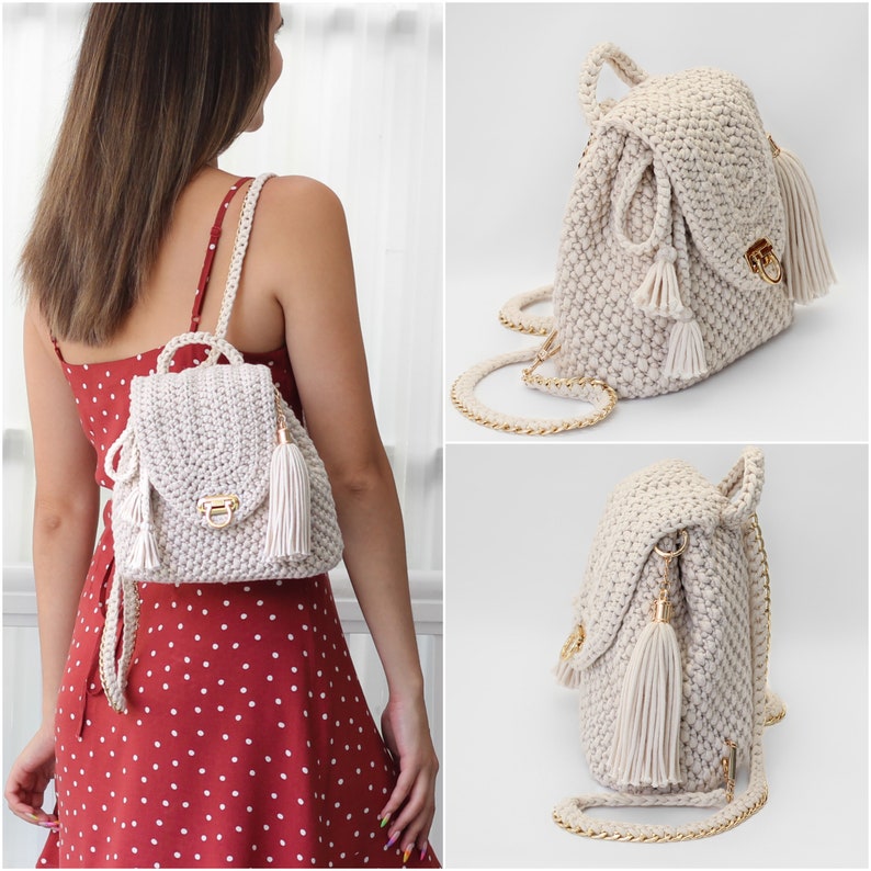 Crochet backpack pattern-AMALFI Fashion backpack Crochet Bag pattern-Crochet purse-Crochet crossbody purse-Crochet tote-Crochet pattern PDF image 8